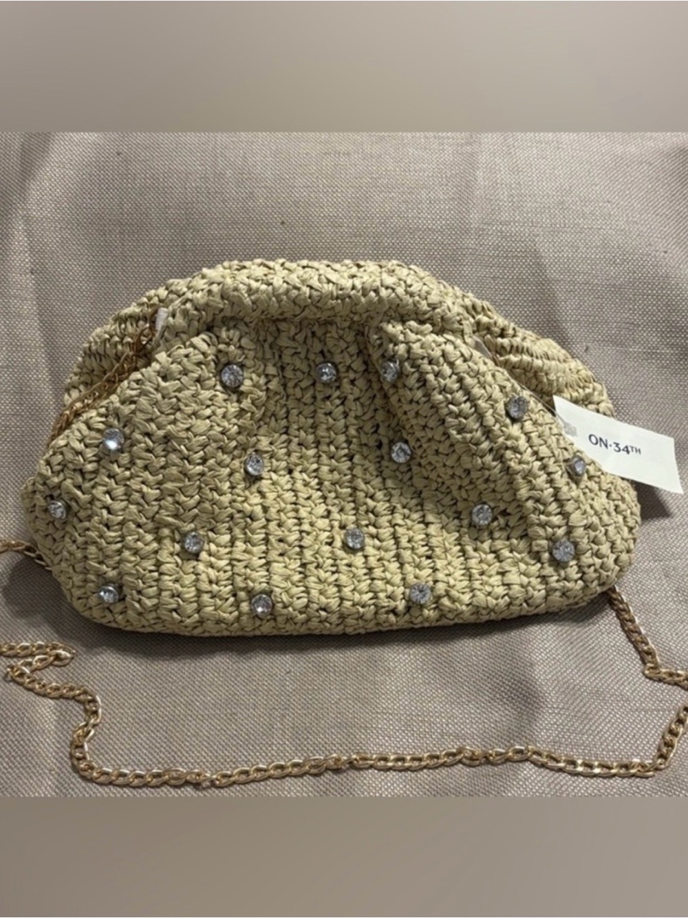 Nwt::: on 34th Woven raffia Crystal-Embellished Crossbody Bag - Beige
